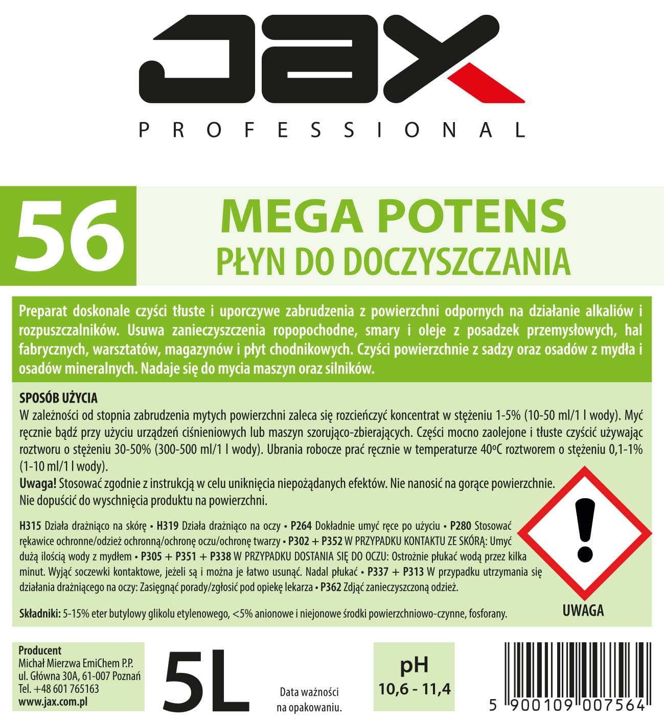 MEGA POTENS PREPARAT DO DOCZYSZCZANIA JAX PROFESSIONAL 56 5l
