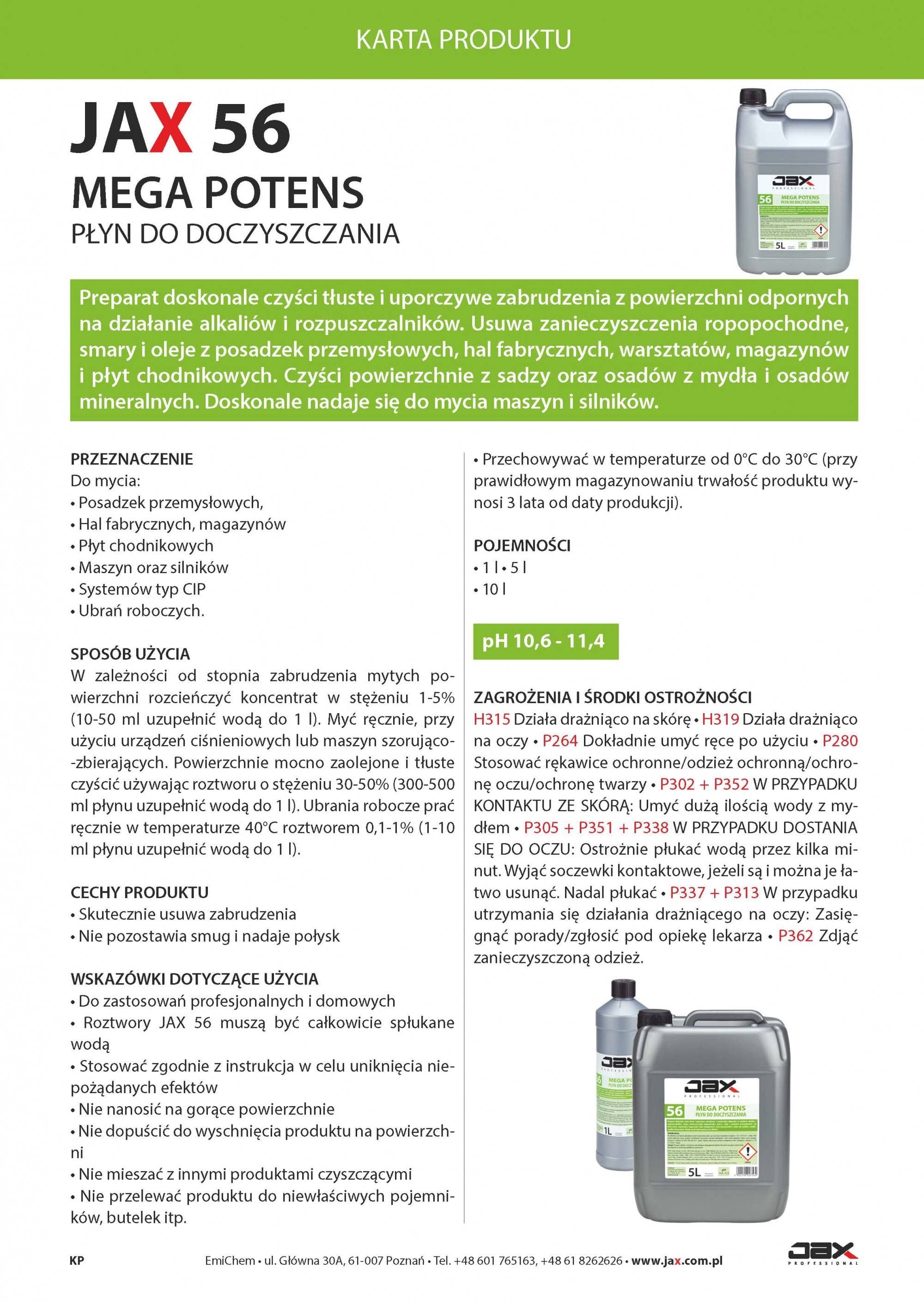 MEGA POTENS PREPARAT DO DOCZYSZCZANIA JAX PROFESSIONAL 56 5l