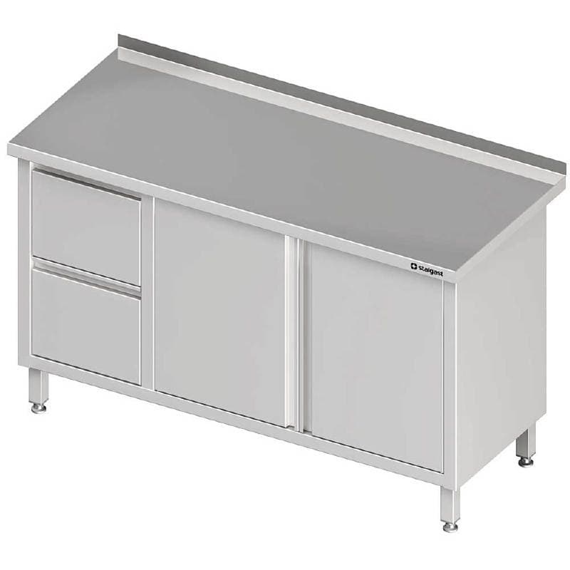 Stół przyścienny z blokiem dwóch szuflad (L),drzwi skrzydłowe 1100x600x850 mm