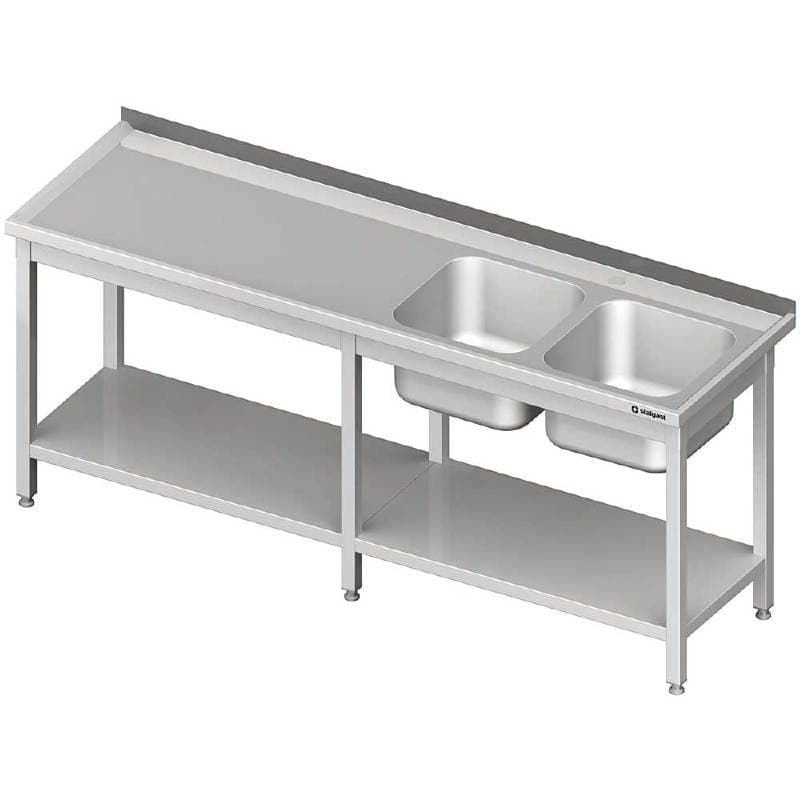 Stół ze zlewem 2-kom.(P),z półką 2200x700x850 mm