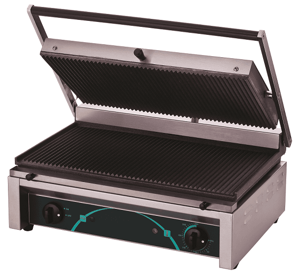 Grill elektryczny kontaktowy panini szeroki RN102 | 2 płyty ryflowane