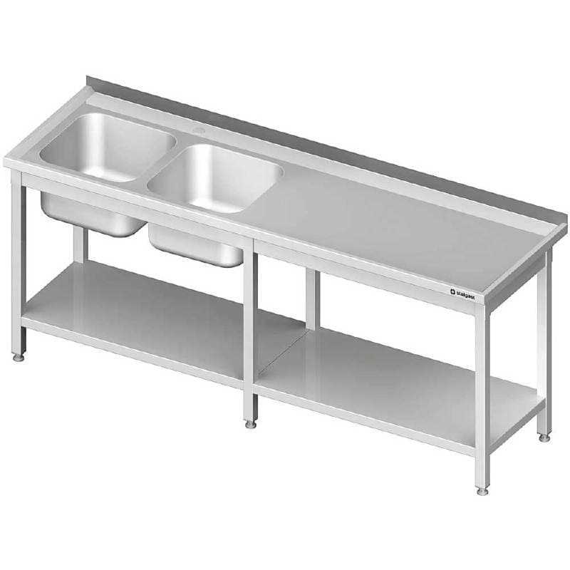 Stół ze zlewem 2-kom.(L),z półką 2500x700x850 mm
