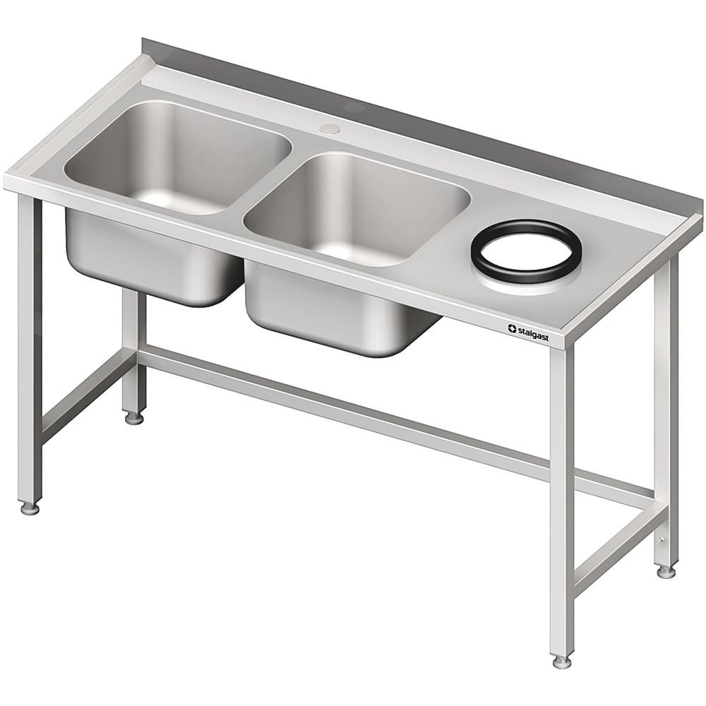 Stół przyścienny ze zlewem bez półki z otworem 1500x600x850 mm, 2-komory po lewej spawany